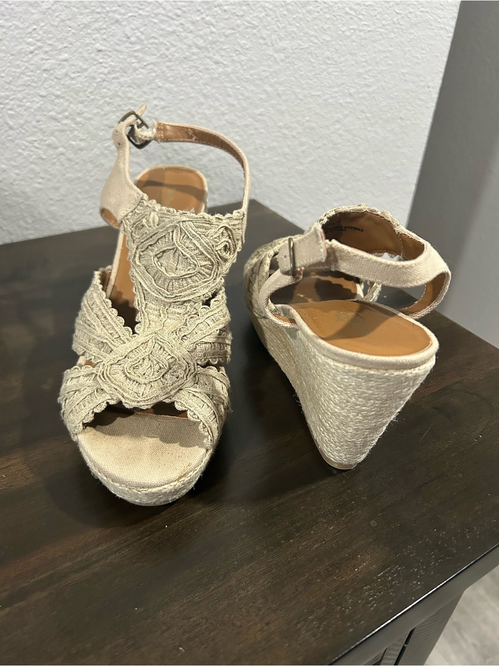 Coach Cream Crochet Espadrille Wedge Sandals with Ankle Strap